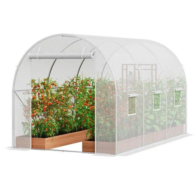 Main image of VEVOR Walk-in Tunnel Greenhouse 9.58x6.43x6.23ft Galvanized Frame PE Cover White