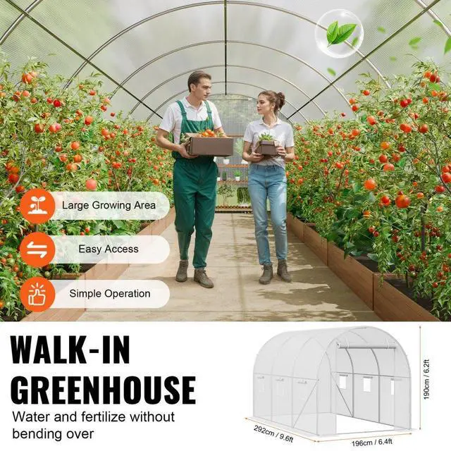 Alt view image 5 of 7 - VEVOR Walk-in Tunnel Greenhouse 9.58x6.43x6.23ft Galvanized Frame PE Cover White