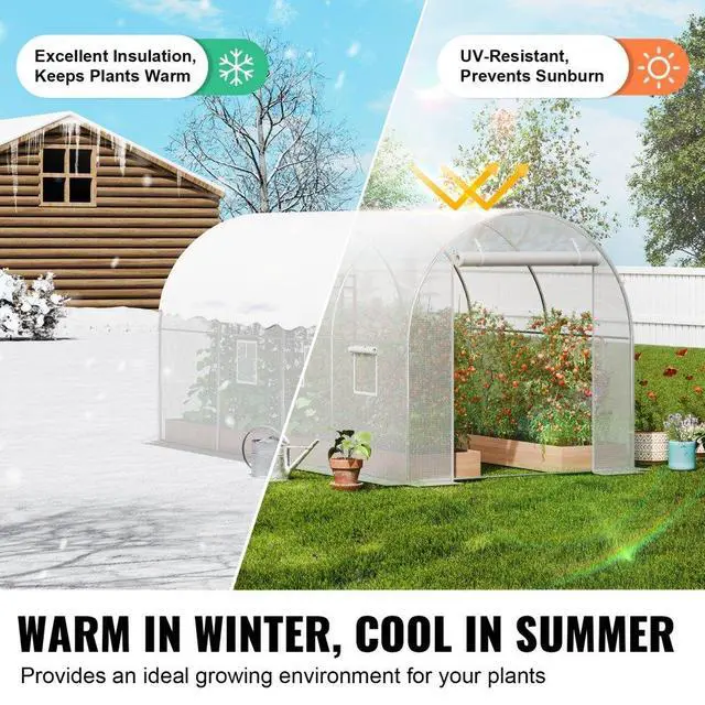 Alt view image 4 of 7 - VEVOR Walk-in Tunnel Greenhouse 9.58x6.43x6.23ft Galvanized Frame PE Cover White