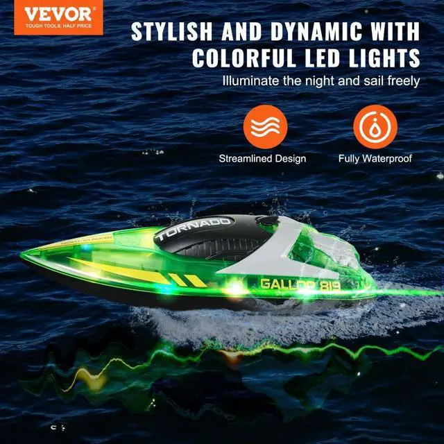 Alt view image 2 of 14 - VEVOR Christmas gifts! RC Boat 2.4 GHz Remote Control Racing Boat 12 km/h Kids Adults Gift Green