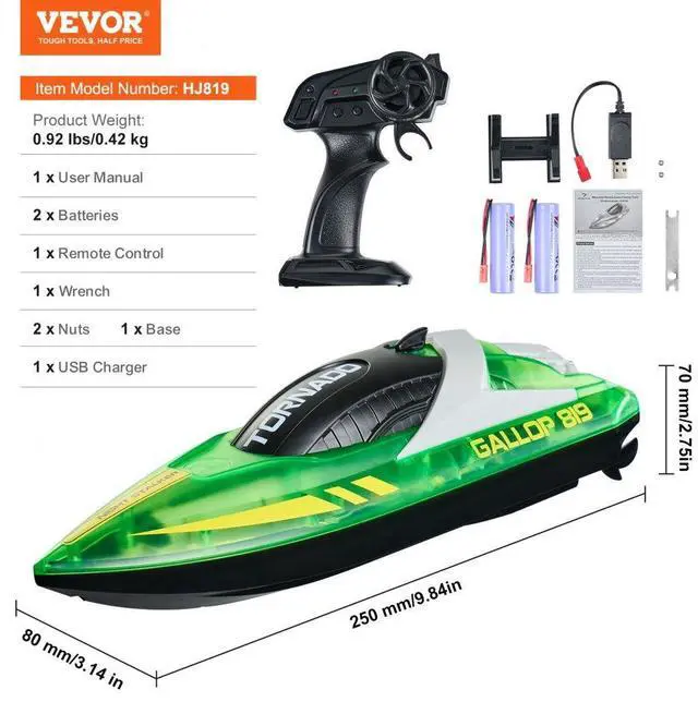 Alt view image 7 of 14 - VEVOR Christmas gifts! RC Boat 2.4 GHz Remote Control Racing Boat 12 km/h Kids Adults Gift Green