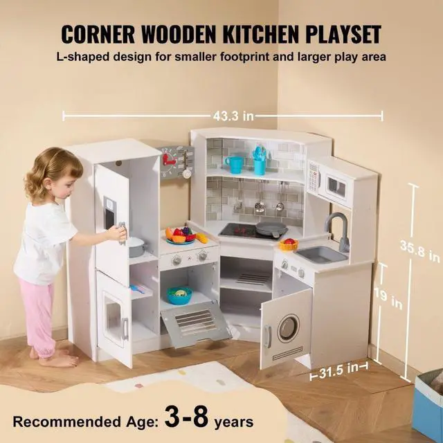 Alt view image 3 of 7 - VEVOR Christmas Gift!  Kitchen Playset Kids Pretend Cooking Play Toy 24 Piece Accessories White