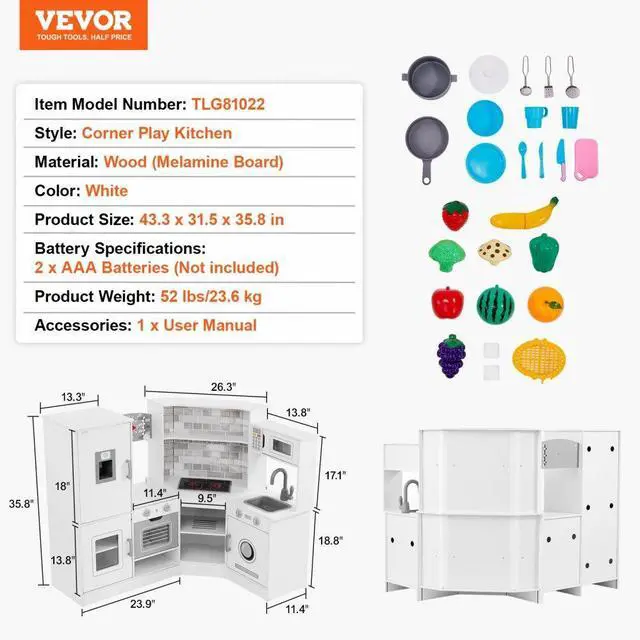 Alt view image 7 of 7 - VEVOR Christmas Gift!  Kitchen Playset Kids Pretend Cooking Play Toy 24 Piece Accessories White