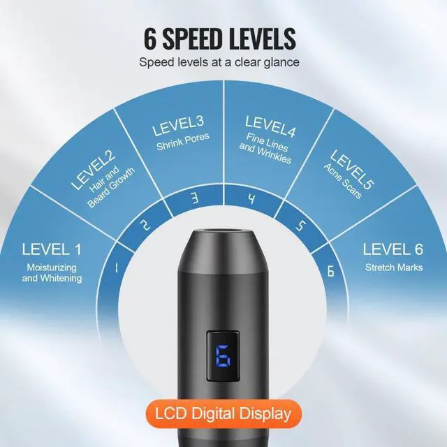 Alt view image 3 of 7 - VEVOR Professional Microneedling Pen 6-Speed Electric Beauty Pen with 6 Needles