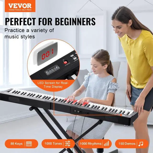 Alt view image 2 of 7 - VEVOR 88 Key Digital Piano Keyboard Semi Weighted Electric Portable with Stand