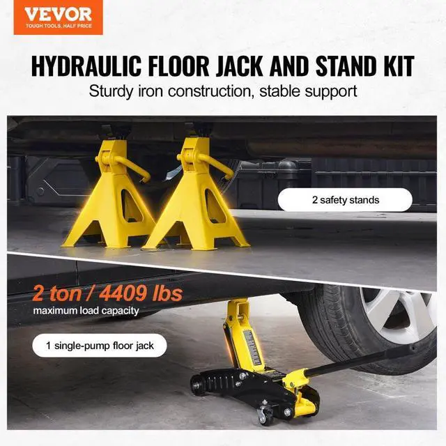 Alt view image 2 of 7 - VEVOR Low Profile Floor Jack 2 Ton Heavy Duty Single Piston Hydraulic Pump