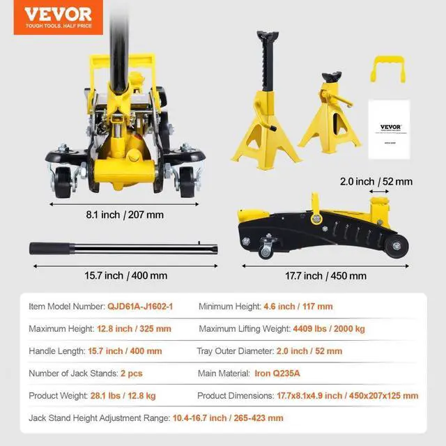 Alt view image 7 of 7 - VEVOR Low Profile Floor Jack 2 Ton Heavy Duty Single Piston Hydraulic Pump