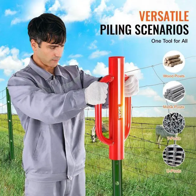 Alt view image 6 of 7 - VEVOR Fence Post Driver with Handles 4.11 in Inner Diameter T Post Pole Pounder