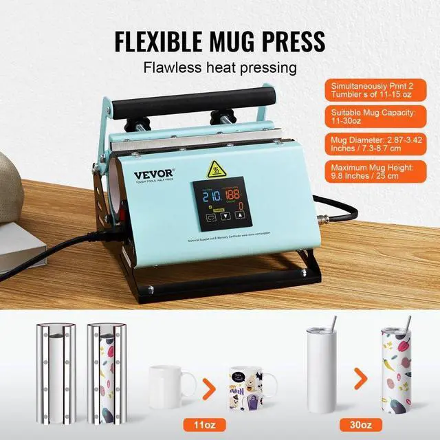 Alt view image 4 of 7 - VEVOR 2 in 1 Tumbler and Hat Heat Press Machine Heat Machine for Caps Hats Mugs