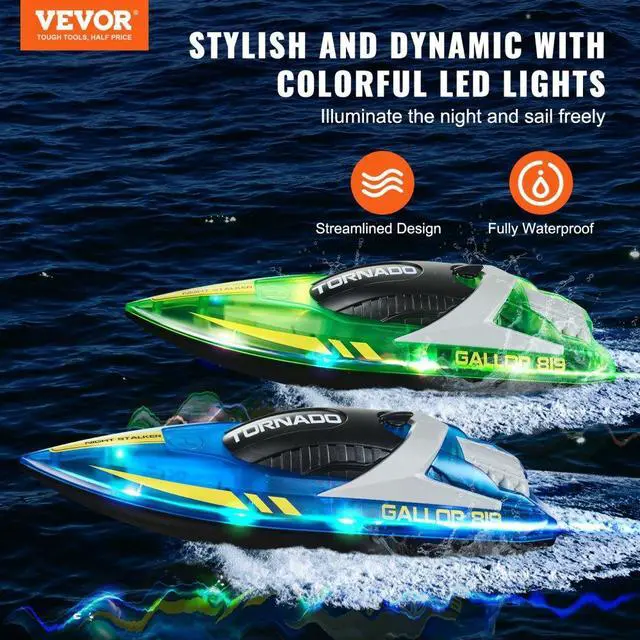 Alt view image 2 of 7 - VEVOR 2 PCS RC Boat 2.4 GHz Remote Control Racing Boat 12 km/h Kids Adults Gift
