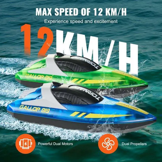 Alt view image 3 of 7 - VEVOR 2 PCS RC Boat 2.4 GHz Remote Control Racing Boat 12 km/h Kids Adults Gift