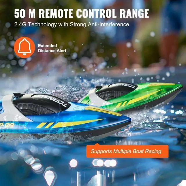 Alt view image 5 of 7 - VEVOR 2 PCS RC Boat 2.4 GHz Remote Control Racing Boat 12 km/h Kids Adults Gift
