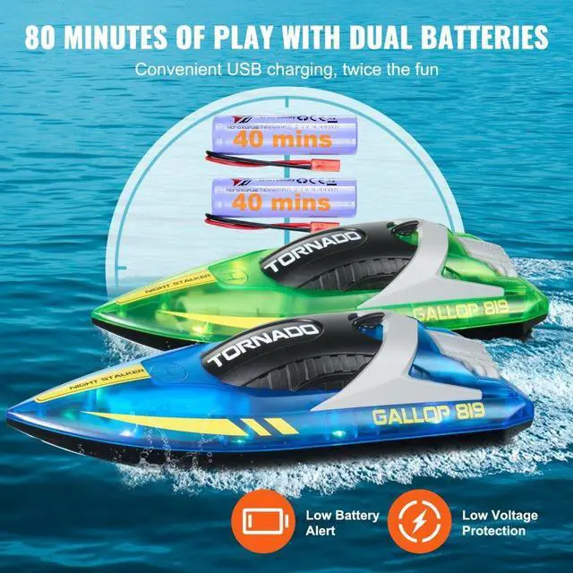 Alt view image 6 of 7 - VEVOR 2 PCS RC Boat 2.4 GHz Remote Control Racing Boat 12 km/h Kids Adults Gift
