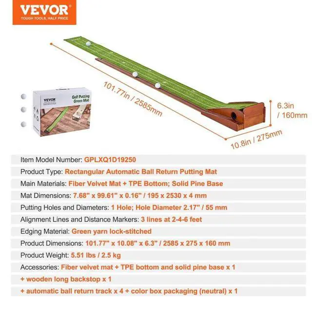 Alt view image 7 of 7 - VEVOR Golf Putting Mat Indoor Golf Putting Green Golf Training Practice Aid