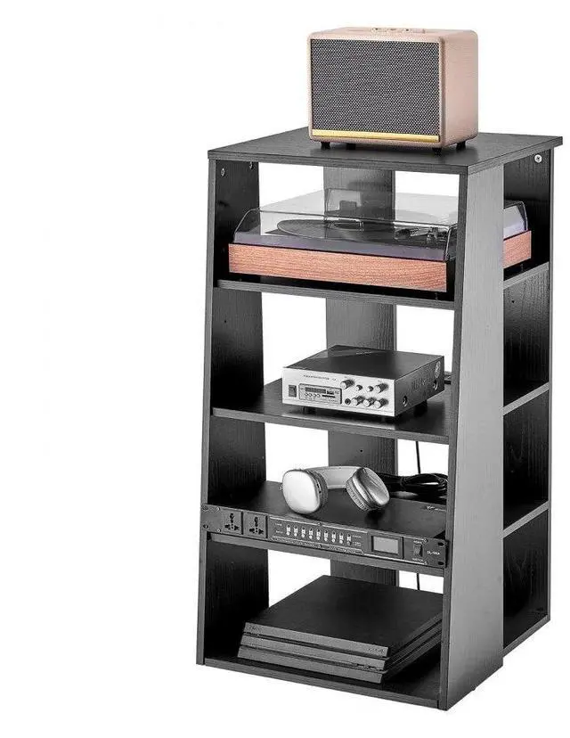 Main image of VEVOR  5-Tier AV Media Stand, Wooden Audio-Video Media Stand for DVD Players/Cable Boxes/Games Consoles, Height-Adjustable Media Storage Cabinet for Gaming, Recording Room, Black
