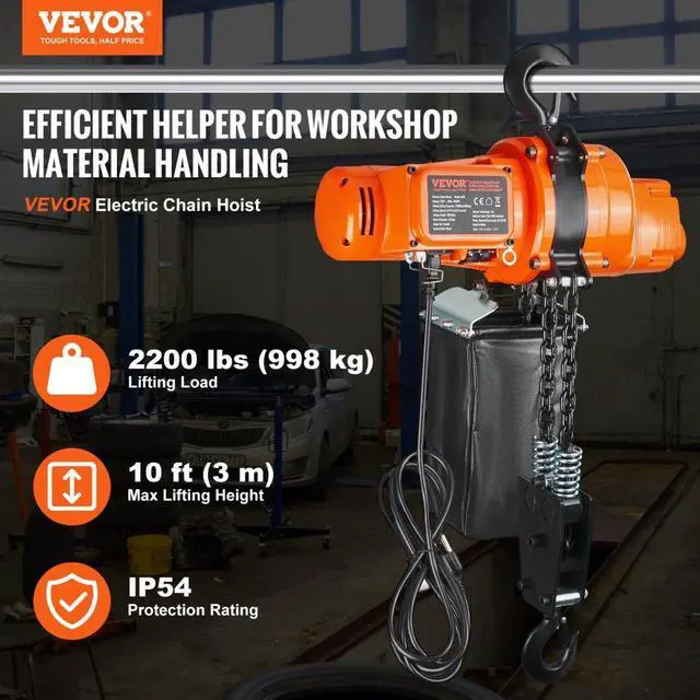 Alt view image 2 of 7 - VEVOR Electric Chain Hoist Single Phase Crane Hoist 2200 lbs Load 10 ft Lifting