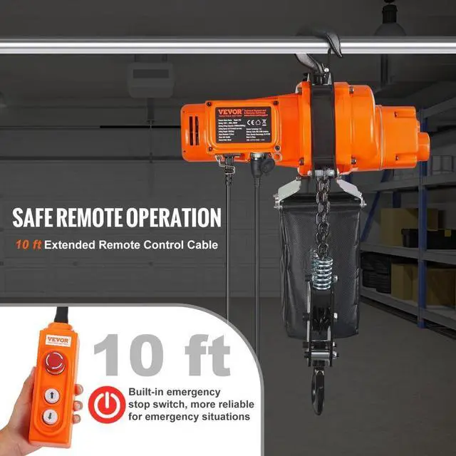 Alt view image 4 of 7 - VEVOR Electric Chain Hoist Single Phase Crane Hoist 2200 lbs Load 10 ft Lifting