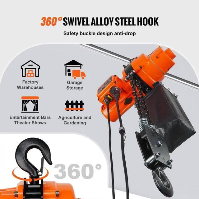 Alt view image 6 of 7 - VEVOR Electric Chain Hoist Single Phase Crane Hoist 2200 lbs Load 10 ft Lifting