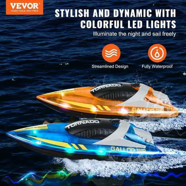 Alt view image 2 of 7 - VEVOR Christmas gifts! 2 PCS RC Boat 2.4 GHz Remote Control Racing Boat 12 km/h Kids Adults Gift