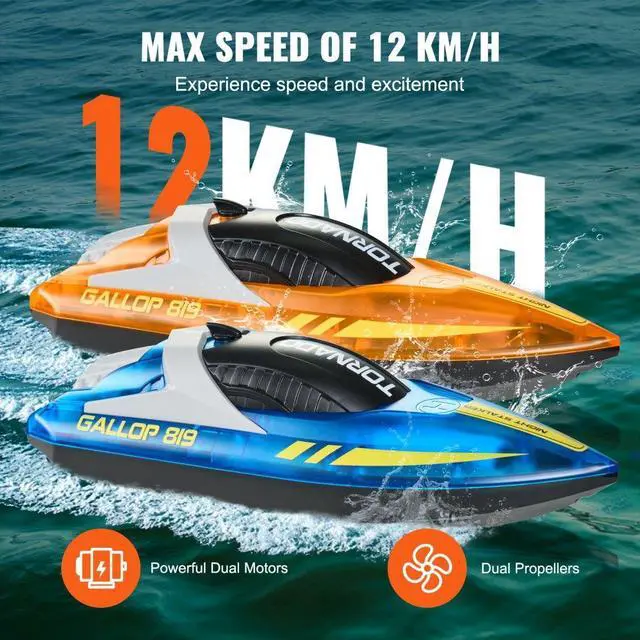 Alt view image 3 of 7 - VEVOR Christmas gifts! 2 PCS RC Boat 2.4 GHz Remote Control Racing Boat 12 km/h Kids Adults Gift
