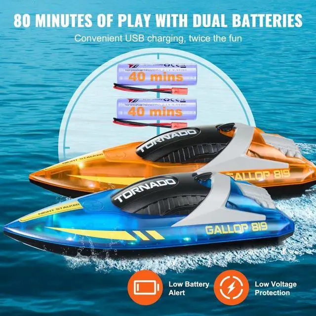 Alt view image 6 of 7 - VEVOR Christmas gifts! 2 PCS RC Boat 2.4 GHz Remote Control Racing Boat 12 km/h Kids Adults Gift