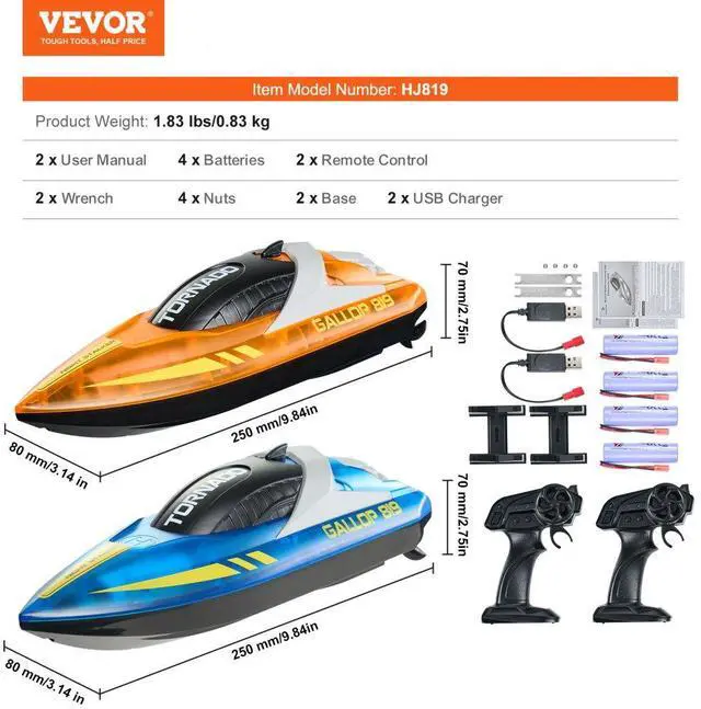 Alt view image 7 of 7 - VEVOR Christmas gifts! 2 PCS RC Boat 2.4 GHz Remote Control Racing Boat 12 km/h Kids Adults Gift