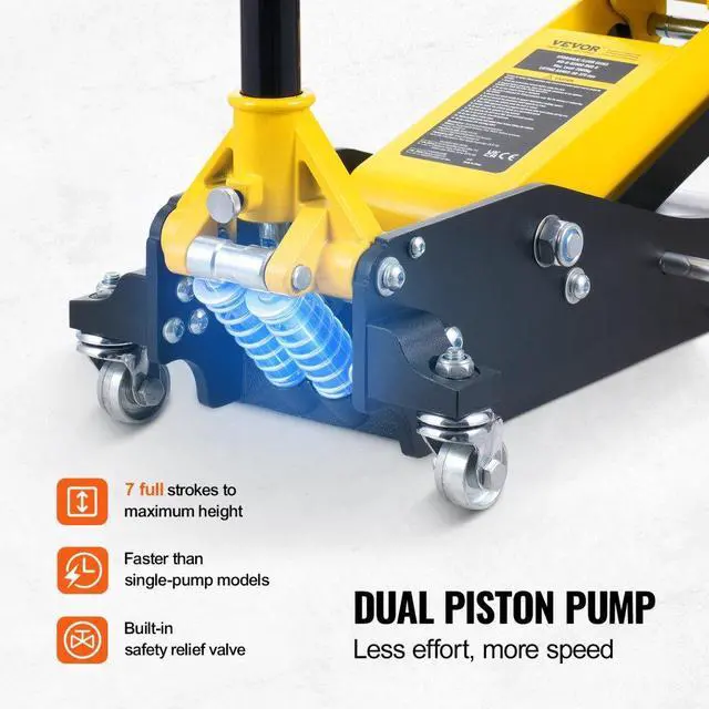 Alt view image 4 of 7 - VEVOR Low Profile Floor Jack 2 Ton Heavy Duty Dual Piston Rapid Pump