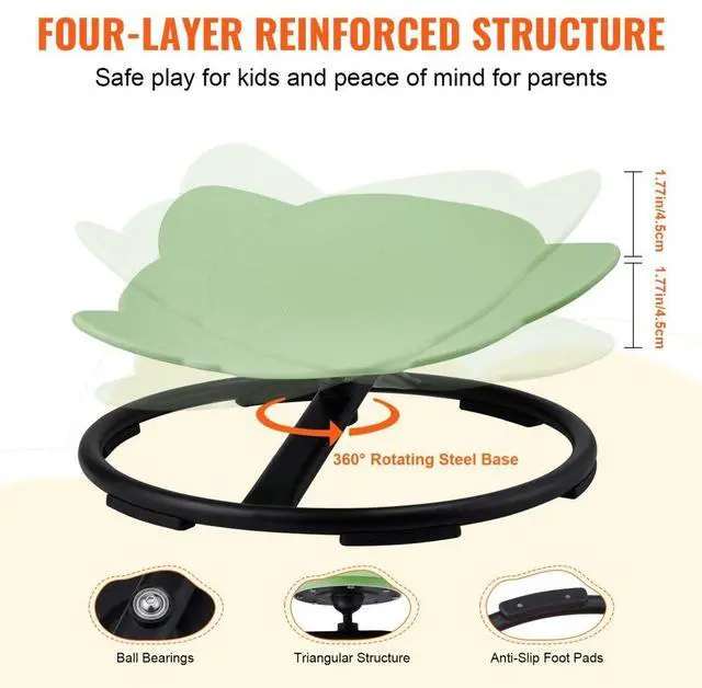 Alt view image 4 of 7 - VEVOR Elephant Kids Swivel Chair, 220 LBS Capacity, 360° Spinning Chair, Autistic Kids Sensory Toy Chair with Non-Slip Metal Base, Toddler Sit and Spin Chair for Coordination Balance Focus Green