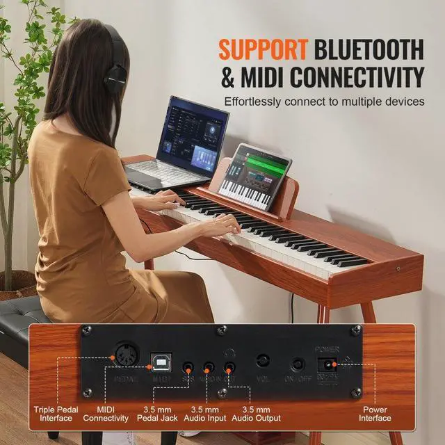 Alt view image 6 of 7 - VEVOR  88 Key Fully Weighted Digital Piano Dual Keyboard Four Legged Stand