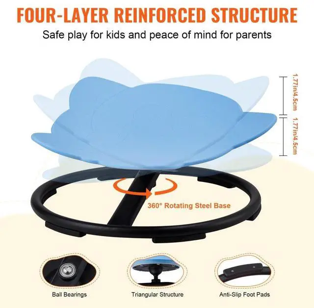 Alt view image 4 of 7 - VEVOR Elephant Kids Swivel Chair, 220 LBS Capacity, 360° Spinning Chair, Autistic Kids Sensory Toy Chair with Non-Slip Metal Base, Toddler Sit and Spin Chair for Coordination Balance Focus Blue