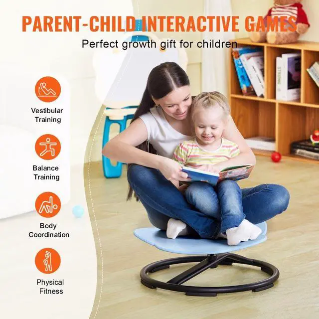 Alt view image 6 of 7 - VEVOR Elephant Kids Swivel Chair, 220 LBS Capacity, 360° Spinning Chair, Autistic Kids Sensory Toy Chair with Non-Slip Metal Base, Toddler Sit and Spin Chair for Coordination Balance Focus Blue