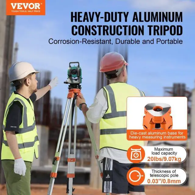 Alt view image 2 of 7 - VEVOR Laser Level Tripod Stand 5/8"-11 Thread 16.53-65.55 in Height Adjustment