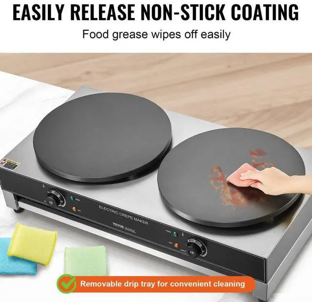 Alt view image 4 of 7 - VEVOR 16-Inch Electric Crepe Maker Commercial Crepe Machine 3400W Double Head