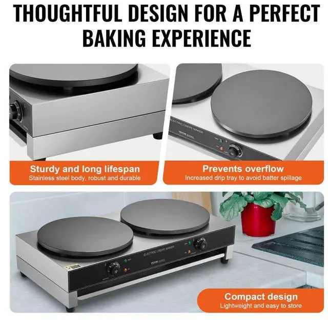 Alt view image 5 of 7 - VEVOR 16-Inch Electric Crepe Maker Commercial Crepe Machine 3400W Double Head