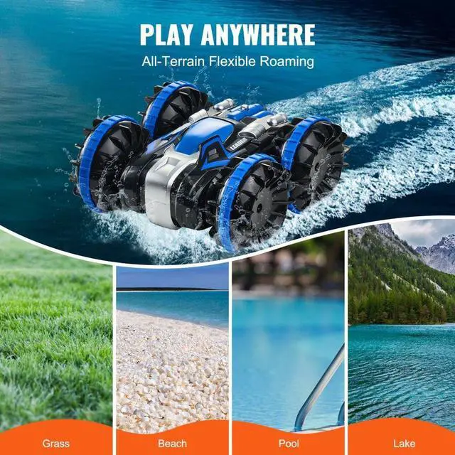 Alt view image 4 of 7 - VEVOR Amphibious Remote Control Car Boat 2.4 GHz 4WD RC Boat Kids Adults Blue