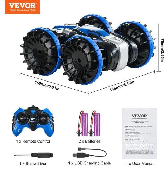 Alt view image 7 of 7 - VEVOR Amphibious Remote Control Car Boat 2.4 GHz 4WD RC Boat Kids Adults Blue
