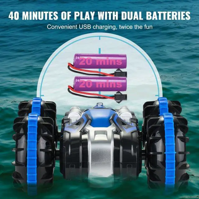 Alt view image 6 of 7 - VEVOR Amphibious Remote Control Car Boat 2.4 GHz 4WD RC Boat Kids Adults Blue