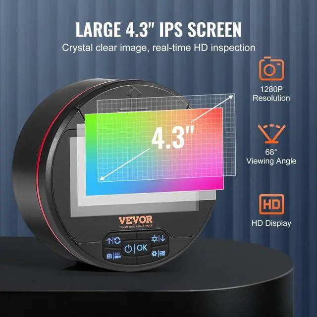 Alt view image 3 of 14 - VEVOR  Borescope Triple Lens Endoscope Camera with 4.3" IPS Screen 8 + 2 Lights