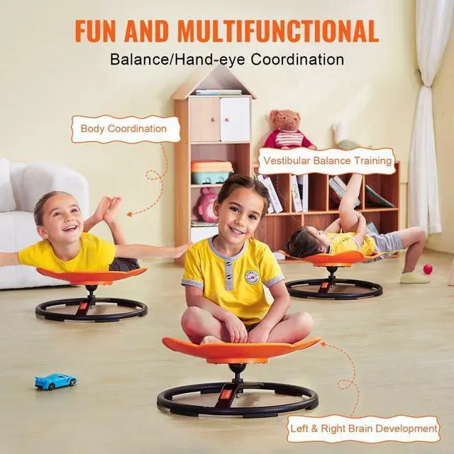 Alt view image 3 of 7 - VEVOR Elephant Kids Swivel Chair, 220 LBS Capacity, 360° Spinning Chair, Autistic Kids Sensory Toy Chair with Non-Slip Metal Base, Toddler Sit and Spin Chair for Coordination Balance Focus Orange