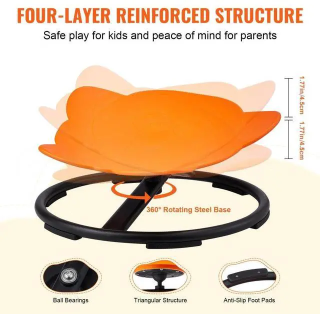 Alt view image 4 of 7 - VEVOR Elephant Kids Swivel Chair, 220 LBS Capacity, 360° Spinning Chair, Autistic Kids Sensory Toy Chair with Non-Slip Metal Base, Toddler Sit and Spin Chair for Coordination Balance Focus Orange