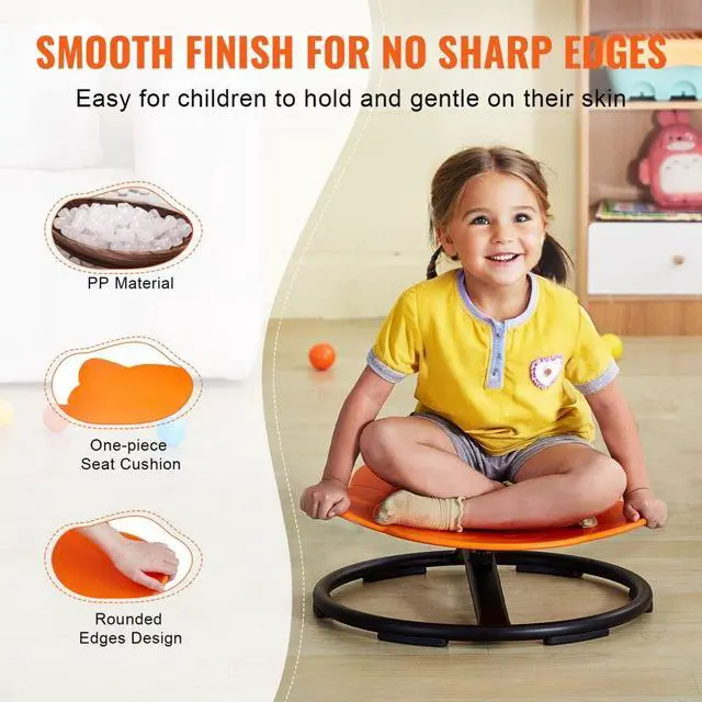 Alt view image 5 of 7 - VEVOR Elephant Kids Swivel Chair, 220 LBS Capacity, 360° Spinning Chair, Autistic Kids Sensory Toy Chair with Non-Slip Metal Base, Toddler Sit and Spin Chair for Coordination Balance Focus Orange