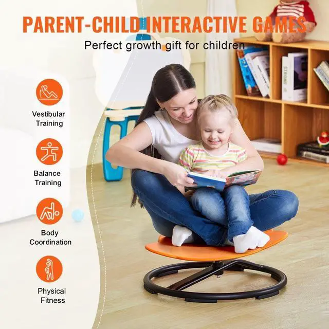 Alt view image 6 of 7 - VEVOR Elephant Kids Swivel Chair, 220 LBS Capacity, 360° Spinning Chair, Autistic Kids Sensory Toy Chair with Non-Slip Metal Base, Toddler Sit and Spin Chair for Coordination Balance Focus Orange