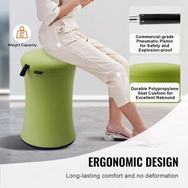 Alt view image 3 of 7 - VEVOR  Wobble Chair, Height-Adjustable (19.3-25") Wobble Chair with Fabric Cover, Flexible Seating Wobble Stool Made of Iron & Sponge, Ideal for School, Office & Home, 20° Tilt Angle, Green