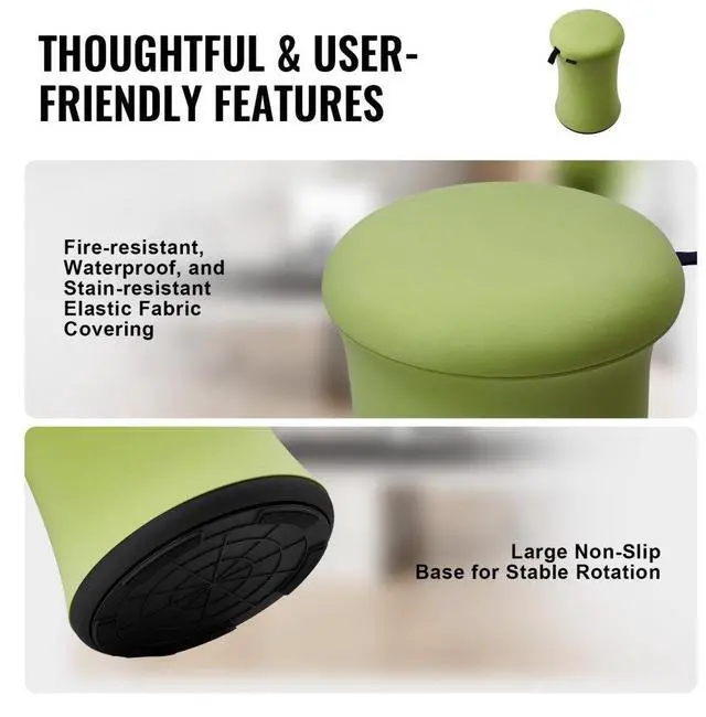 Alt view image 5 of 7 - VEVOR  Wobble Chair, Height-Adjustable (19.3-25") Wobble Chair with Fabric Cover, Flexible Seating Wobble Stool Made of Iron & Sponge, Ideal for School, Office & Home, 20° Tilt Angle, Green