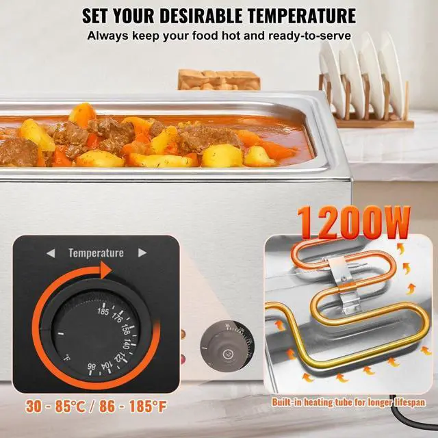 Alt view image 3 of 7 - VEVOR Commercial Electric Food Warmer Countertop Buffet 19Qt 1200W Bain Marie