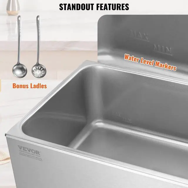 Alt view image 6 of 7 - VEVOR Commercial Electric Food Warmer Countertop Buffet 19Qt 1200W Bain Marie