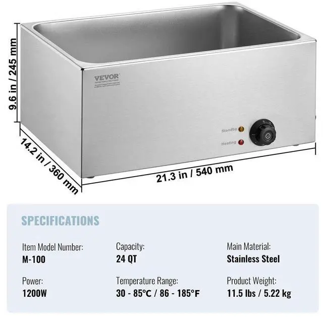 Alt view image 7 of 7 - VEVOR Commercial Electric Food Warmer Countertop Buffet 19Qt 1200W Bain Marie