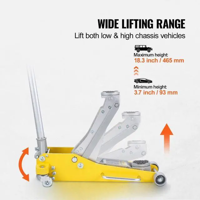 Alt view image 3 of 7 - VEVOR  Low Profile Floor Jack 3 Ton Heavy Duty Dual Piston Rapid Pump