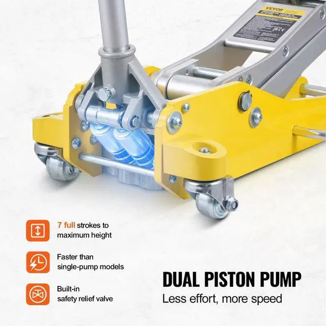 Alt view image 4 of 7 - VEVOR  Low Profile Floor Jack 3 Ton Heavy Duty Dual Piston Rapid Pump