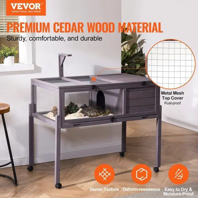 Alt view image 2 of 7 - VEVOR Wooden Tortoise House Rolling Tortoise Habitat Indoor & Outdoor for Snakes